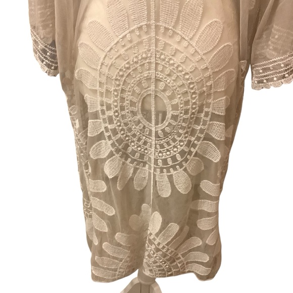 REBELLION CREAM/ WHITE LACE EMBROIDERED COTTON BLEND CARDIGAN/ Size L - Picture 6 of 12